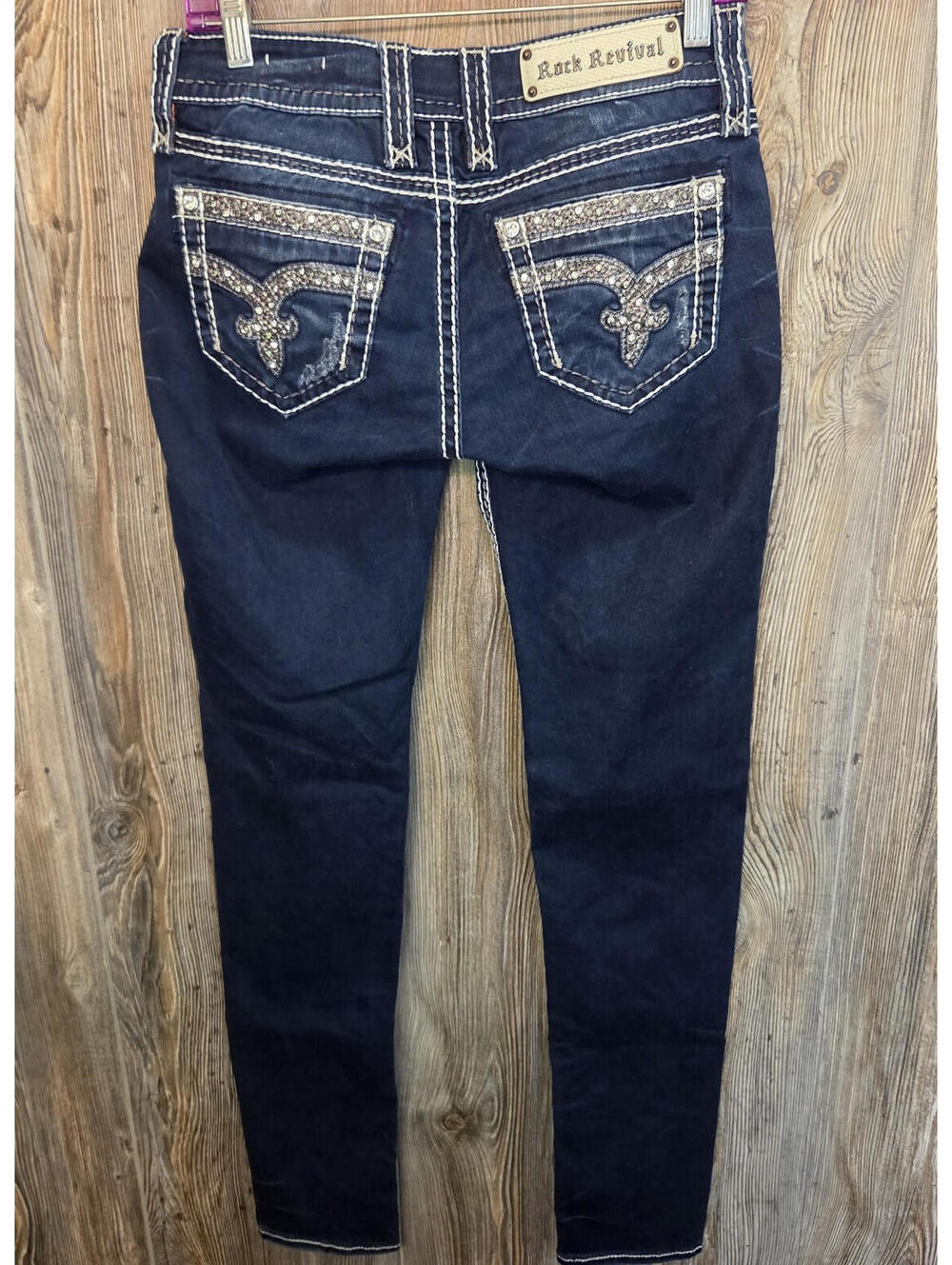 Rock Revival "Sherry" Women Skinny Denim Blue Jeans Sz 27 (29x33) Western Rodeo